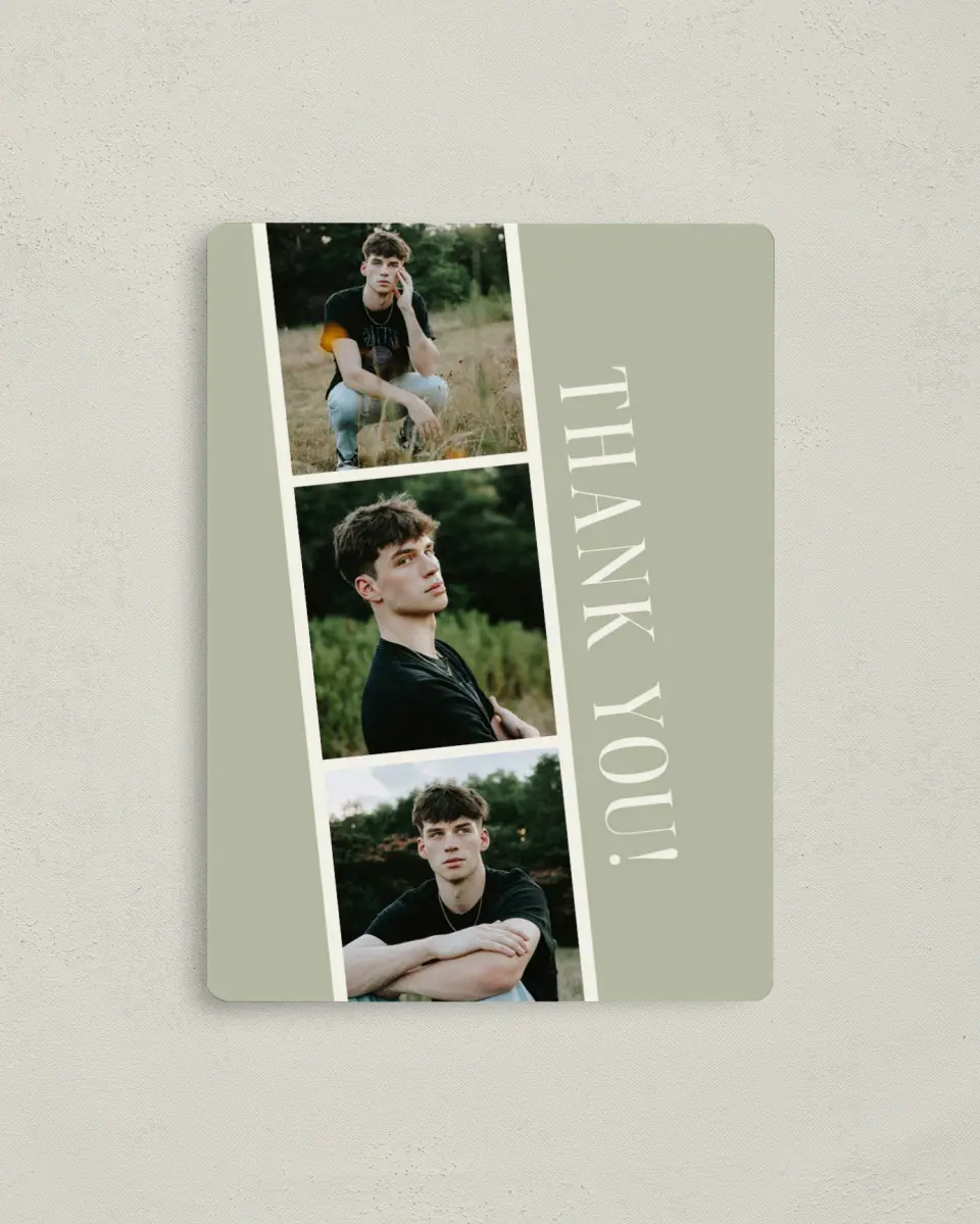 This is a 4" x 5½" Graduation Thank You Magnet called Photo Booth printed in full color with a Luxe Satin finish