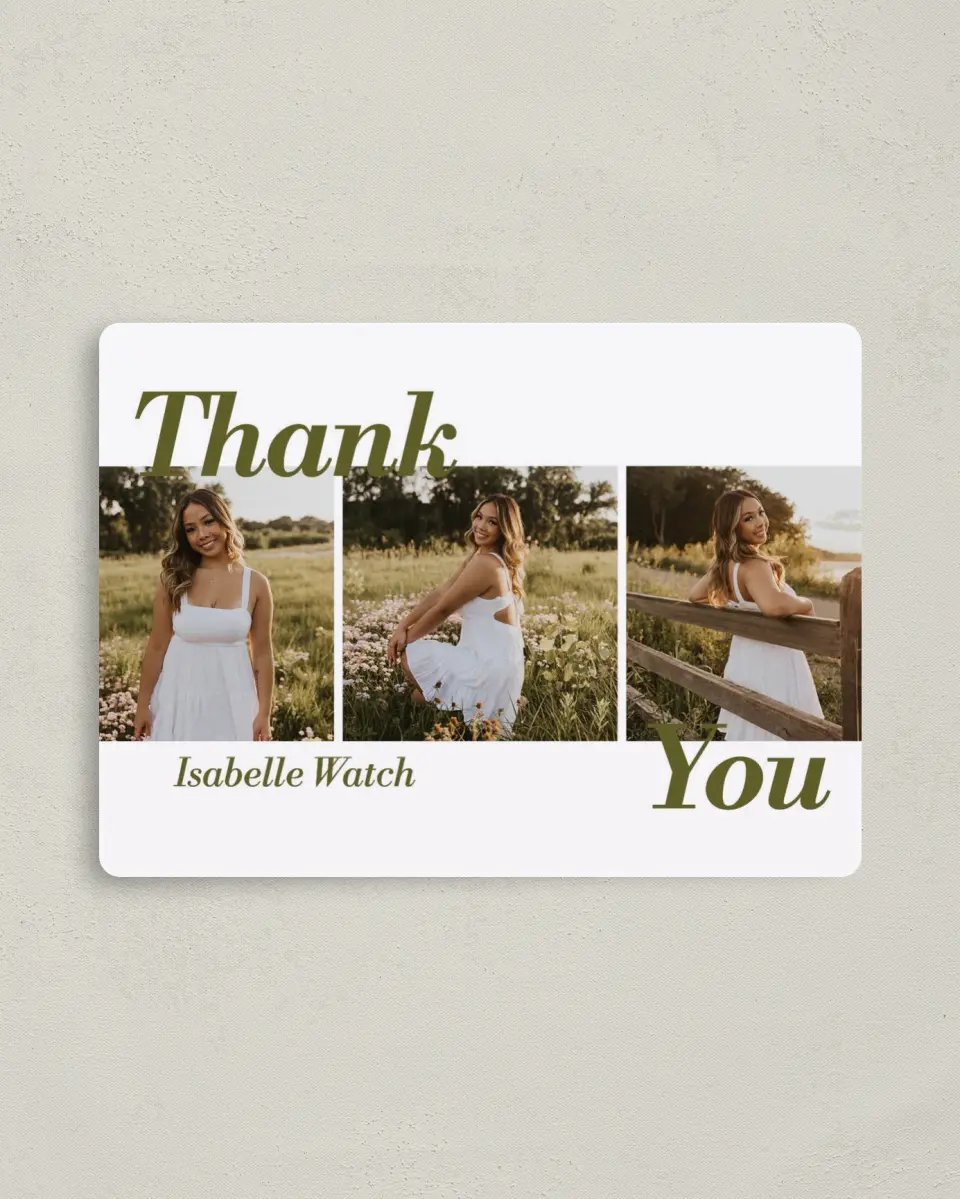 This is a 4" x 5½" Graduation Thank You Magnet called Grad Year printed in full color with a Luxe Satin finish