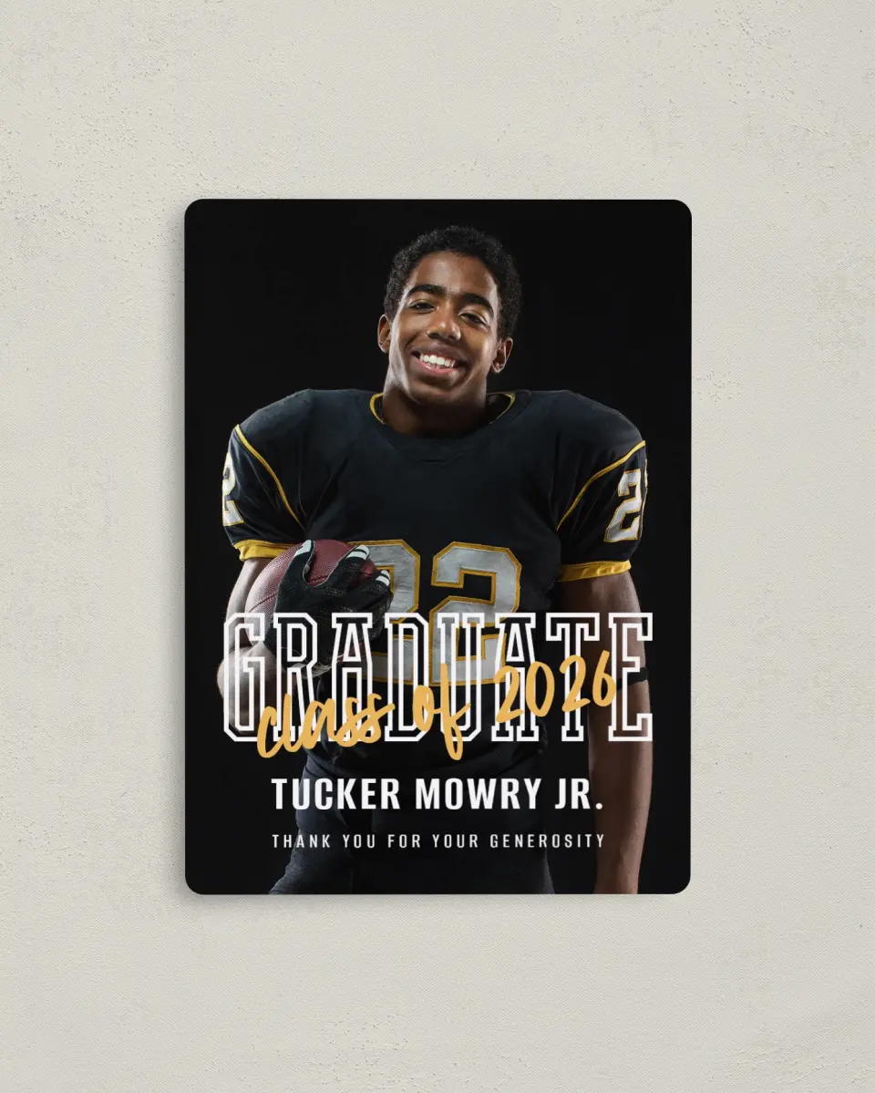 This is a 4" x 5½" Graduation Thank You Magnet called Onward and Upward printed in full color with a Luxe Satin finish