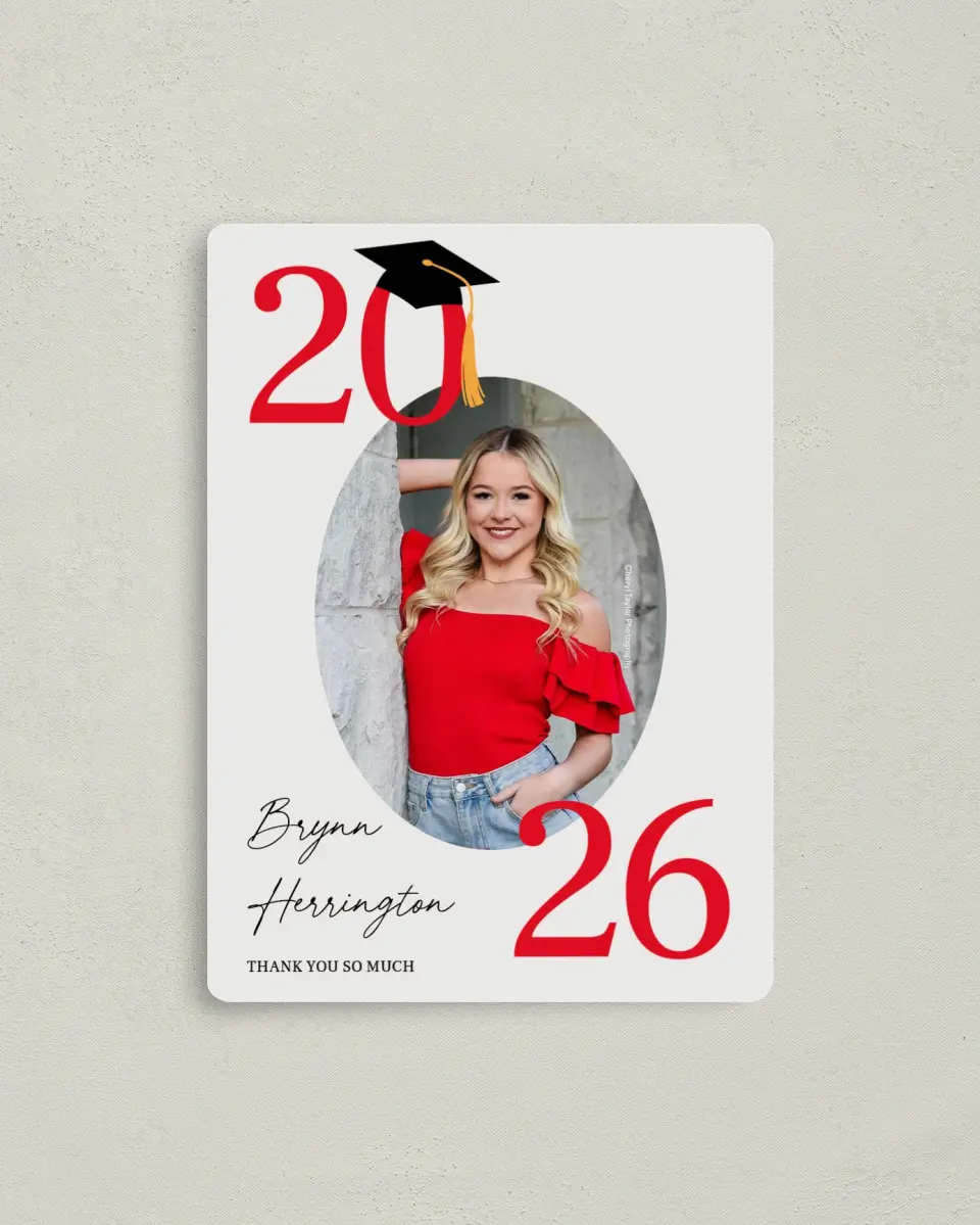 This is a 4" x 5½" Graduation Thank You Magnet called True Success printed in full color with a Luxe Satin finish