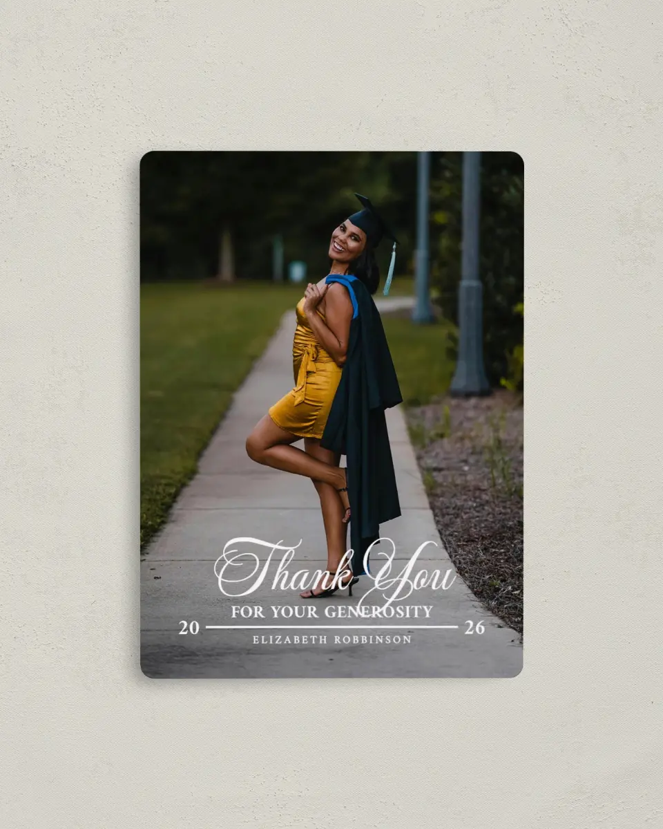 This is a 4" x 5½" Graduation Thank You Magnet called The Right Path printed in full color with a Luxe Satin finish