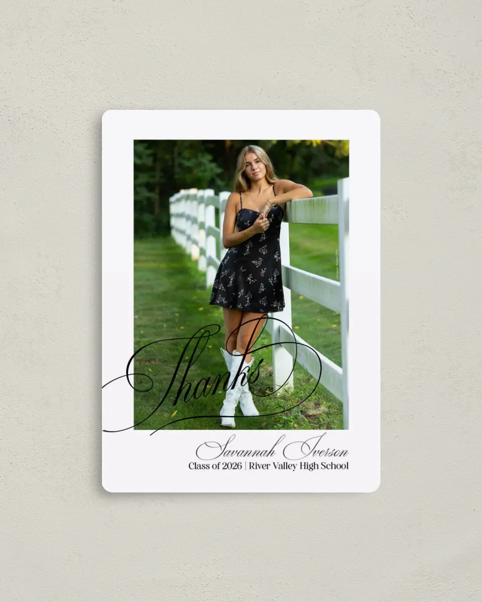 This is a 4" x 5½" Graduation Thank You Magnet called Smart & Classy printed in full color with a Luxe Satin finish
