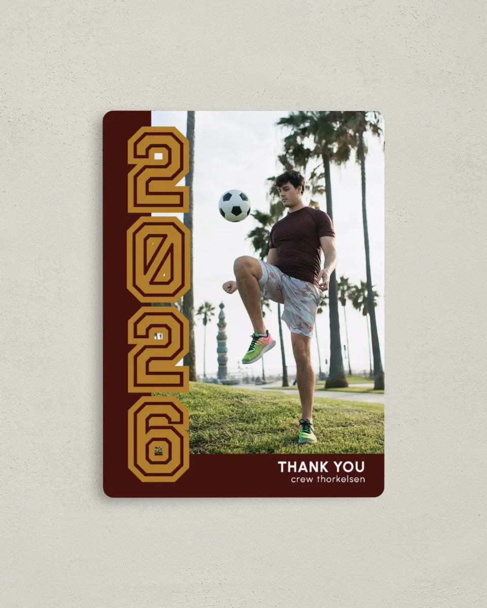 This is a 4" x 5½" Graduation Thank You Magnet called Competitive Nature printed in full color with a Luxe Satin finish