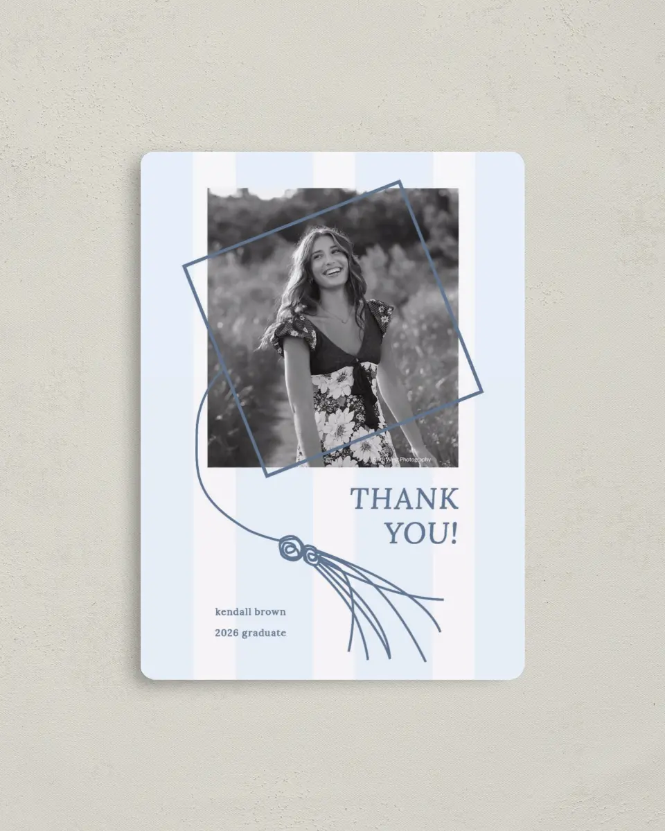 This is a 4" x 5½" Graduation Thank You Magnet called Graduation Art printed in full color with Gold foil and a Luxe Satin finish