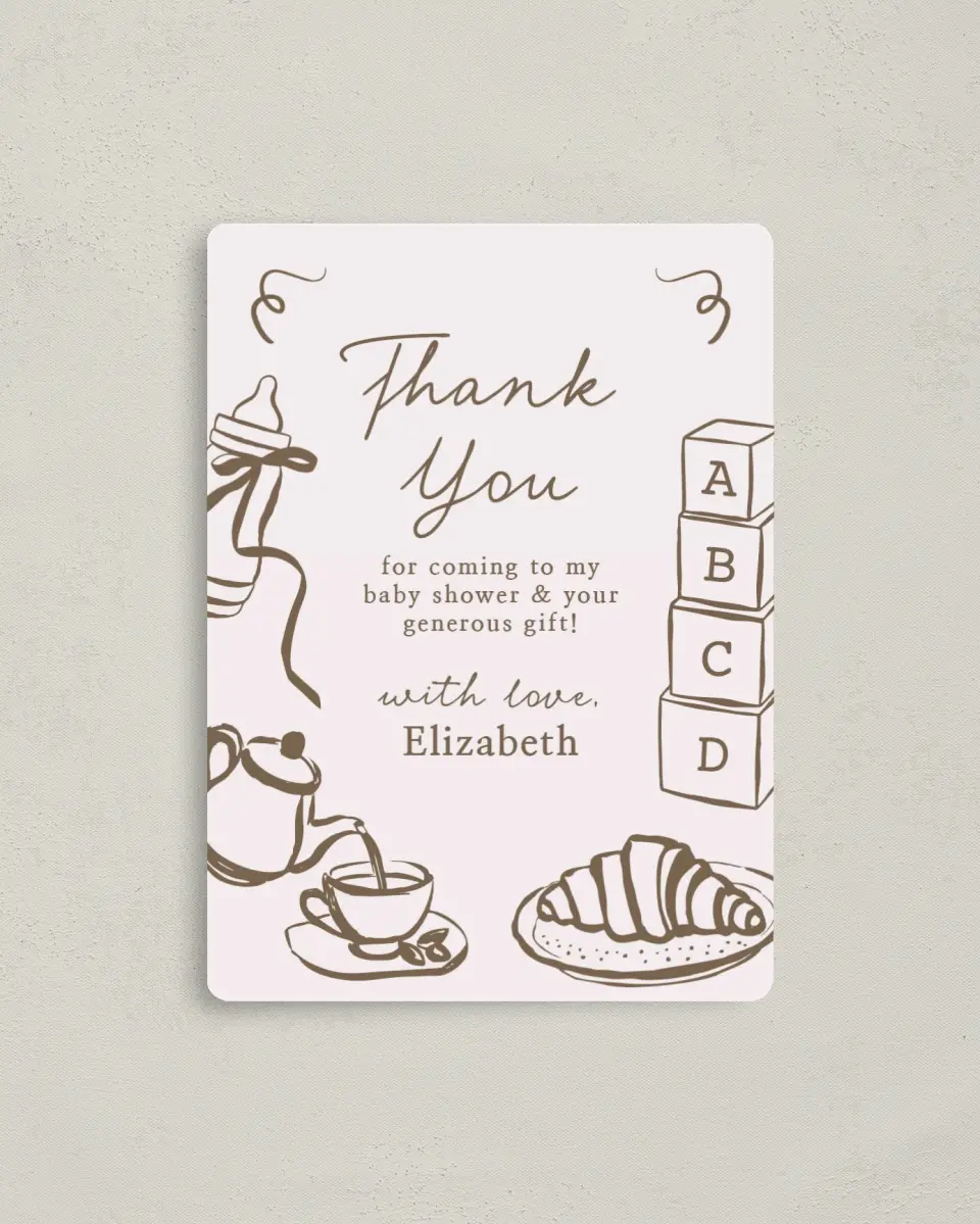This is a 4" x 5½" Graduation Thank You Magnet called Cafe Bebe printed in full color with Gold foil and a Luxe Satin finish