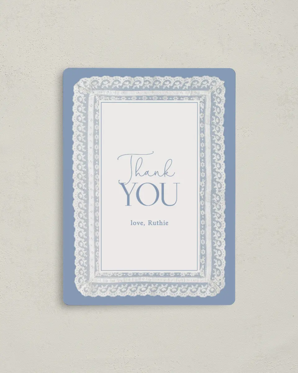 This is a 4" x 5½" Newlywed called Laced in Love printed in full color with a Luxe Satin finish
