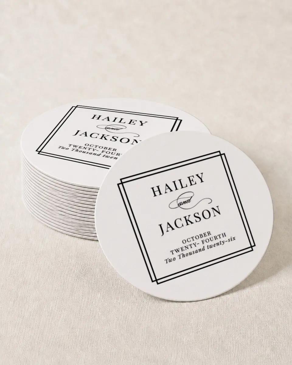 This is a 4" x 4" Wedding Coaster called Because You're Mine printed in full color on Kraft Chipboard paper