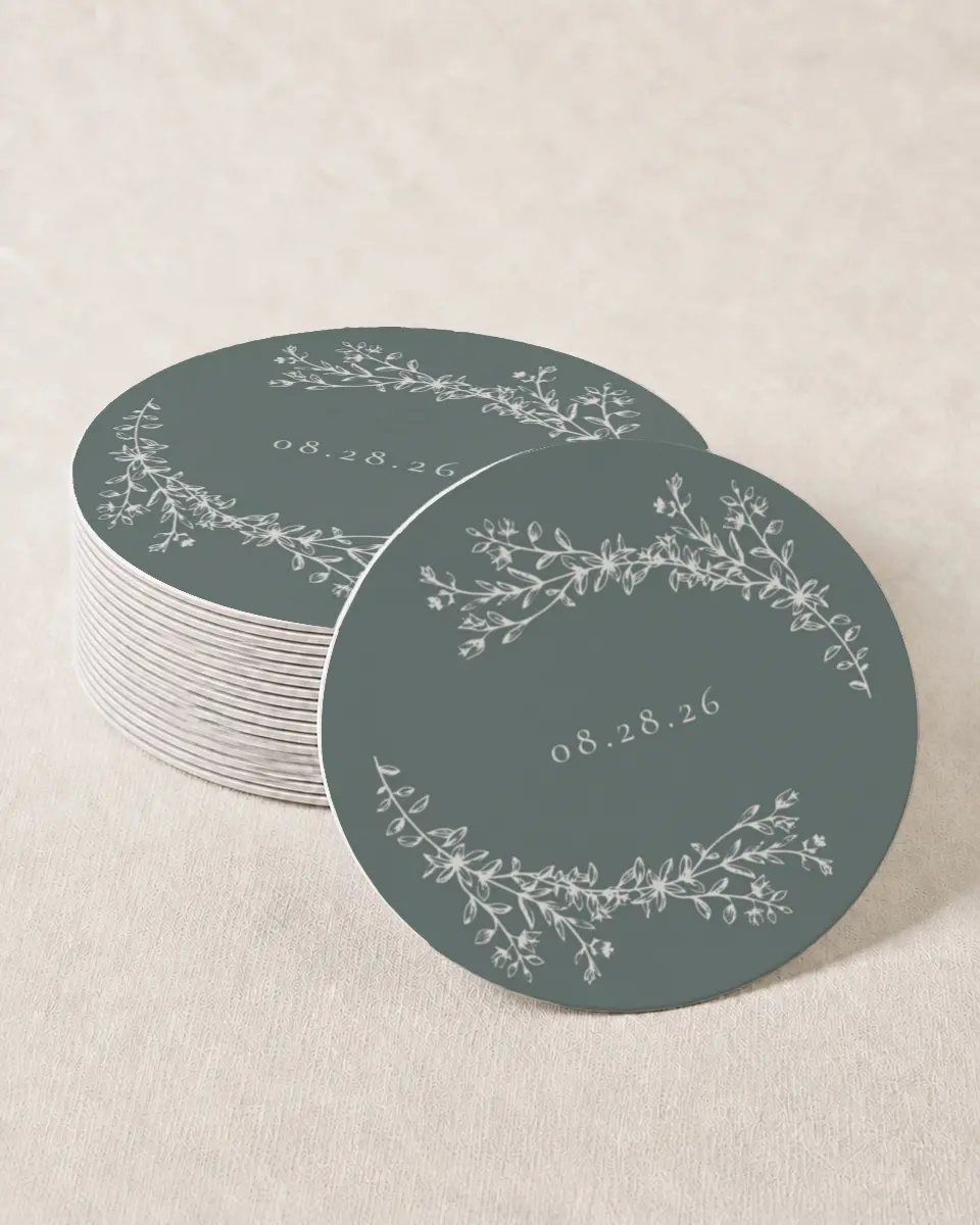 This is a 4" x 4" Wedding Coaster called Timeless Order printed in full color on Kraft Chipboard paper