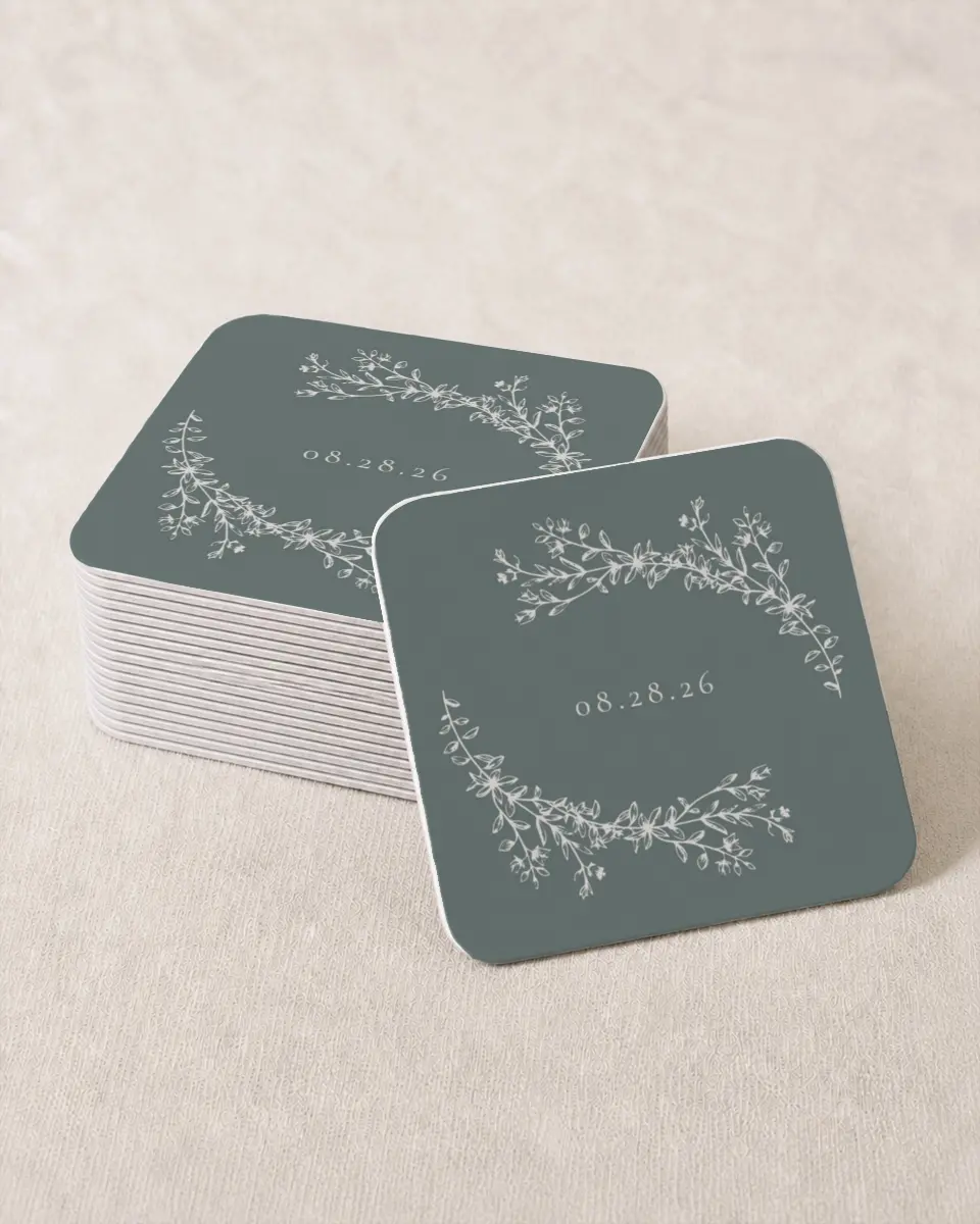 This is a 4" x 4" Wedding Coaster called Timeless Order printed in full color on Kraft Chipboard paper