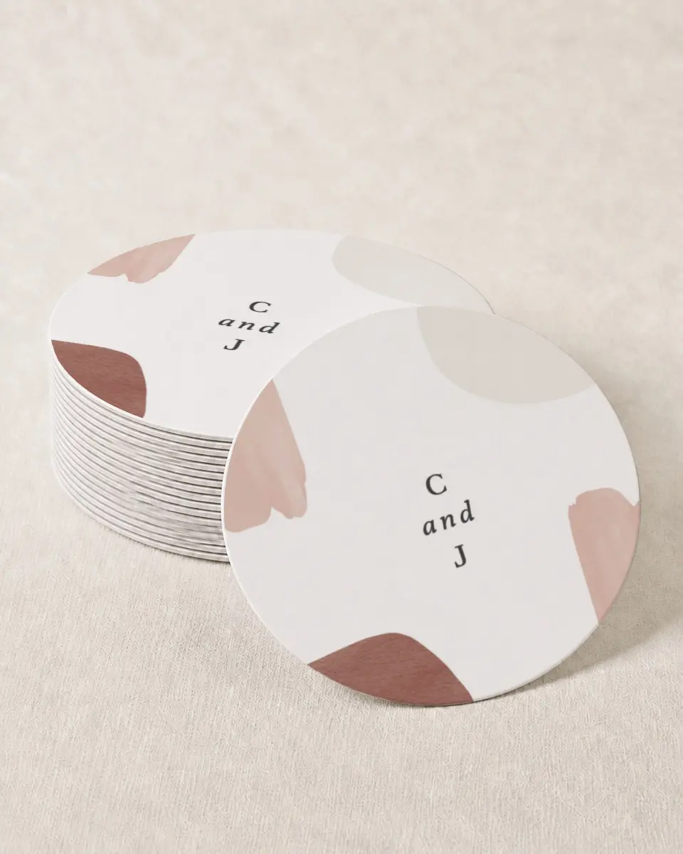 This is a 4" x 4" Wedding Coaster called Mod Paint printed in full color on Kraft Chipboard paper