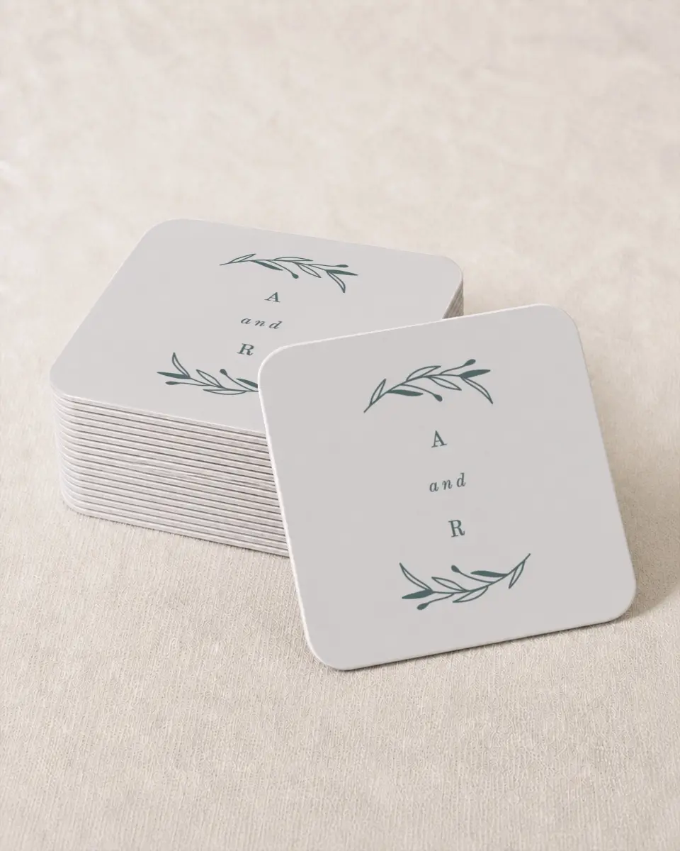 This is a 4" x 4" Wedding Coaster called Growing Arc printed in full color on Kraft Chipboard paper