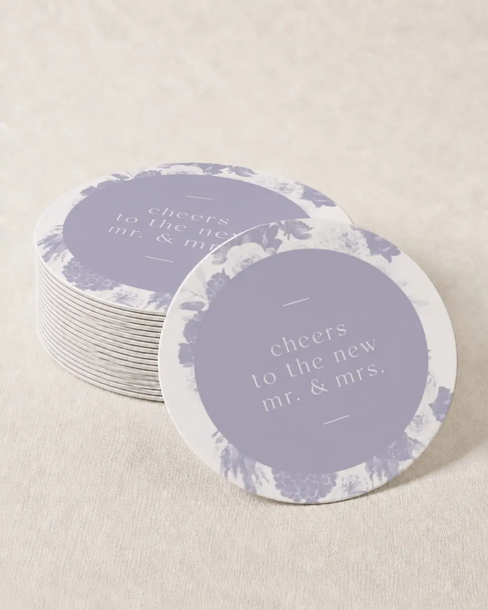 This is a 4" x 4" Wedding Coaster called Sweet Botanical printed in full color on Kraft Chipboard paper