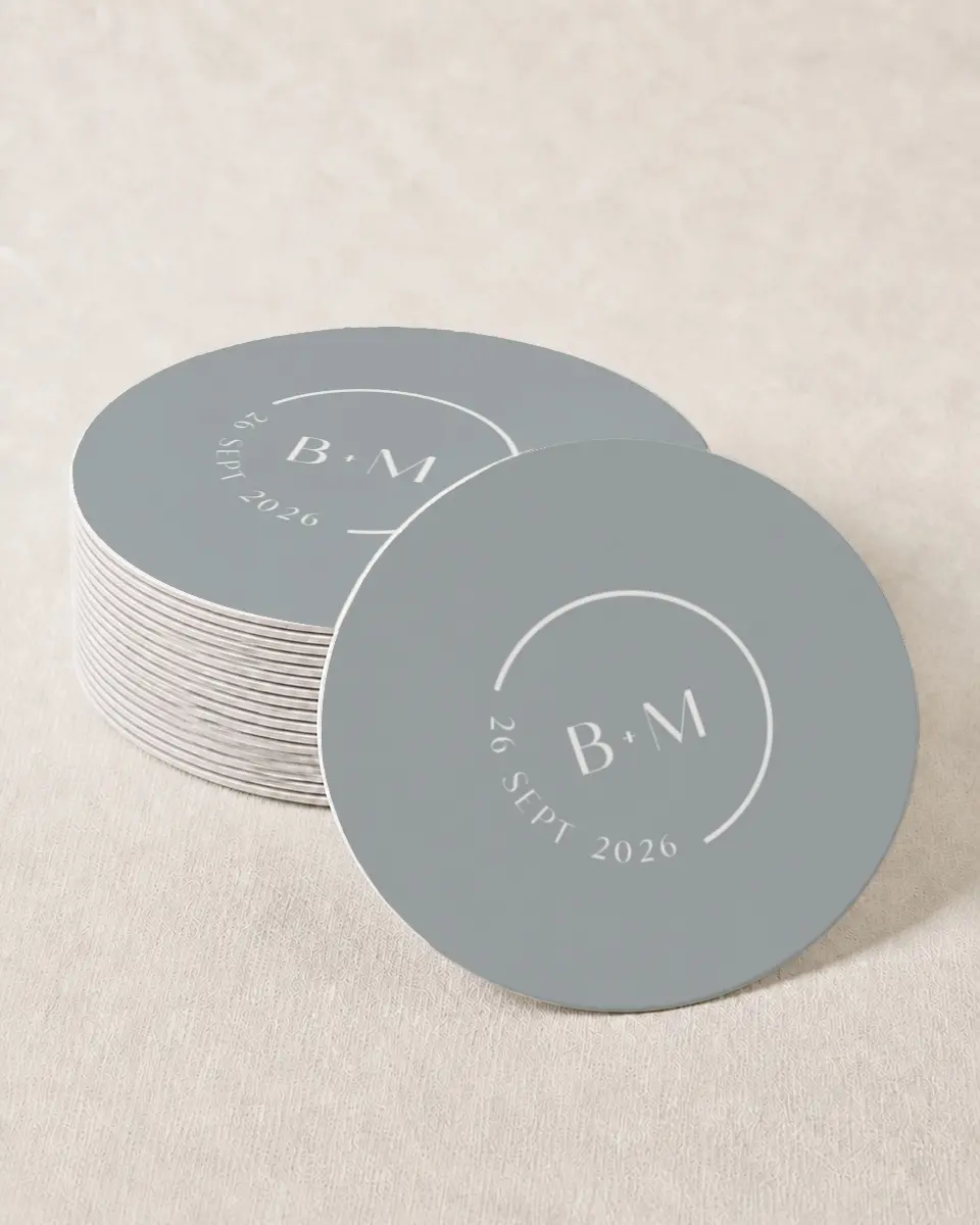 This is a 4" x 4" Wedding Coaster called The Brooklyn printed in full color on Kraft Chipboard paper