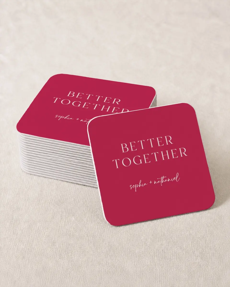 This is a 4" x 4" Wedding Coaster called The Sophia printed in full color on Kraft Chipboard paper