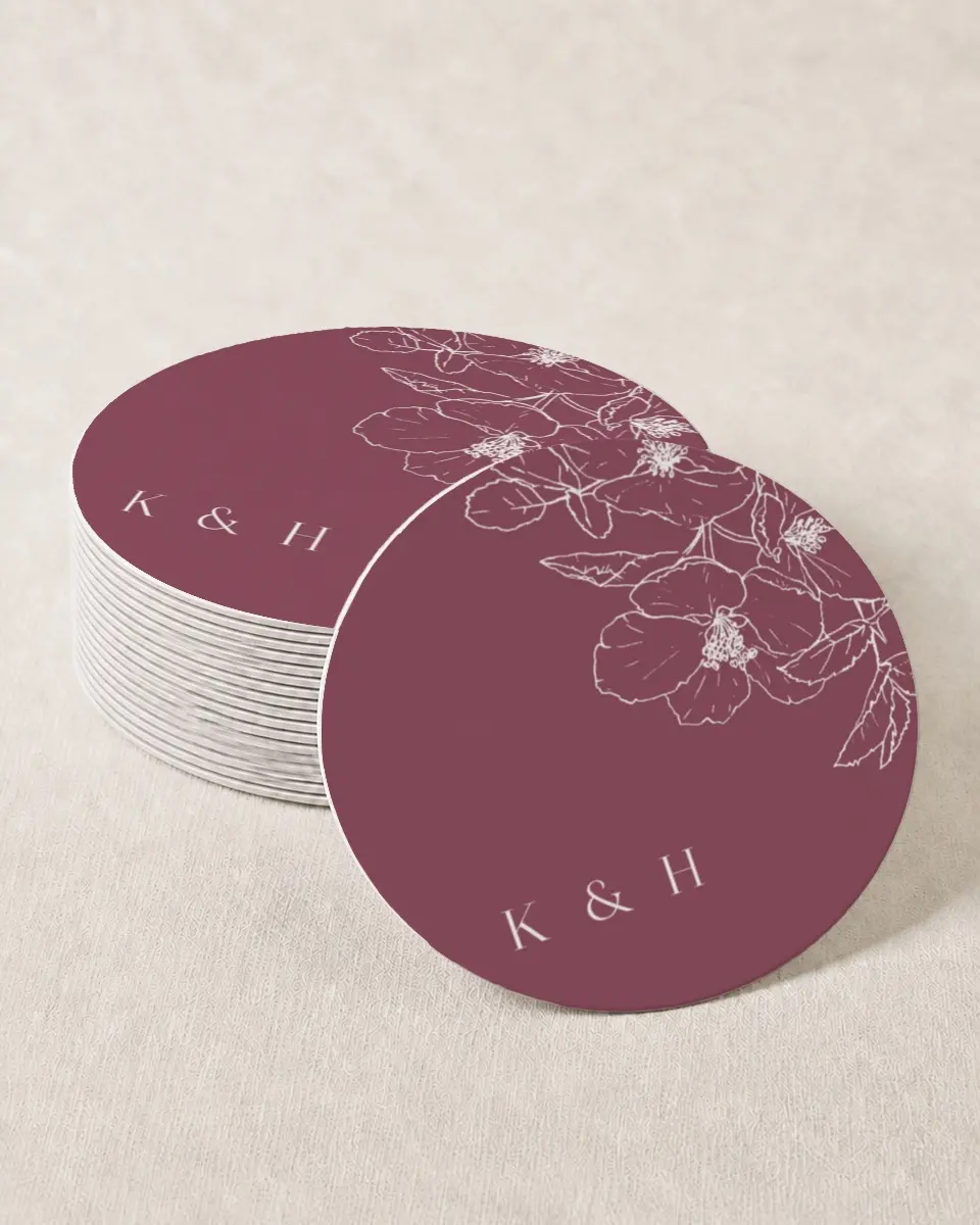 This is a 4" x 4" Wedding Coaster called The Kinsley printed in full color on Kraft Chipboard paper