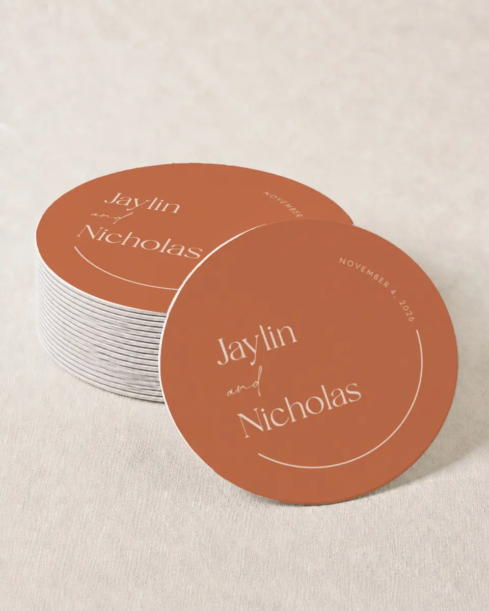 This is a 4" x 4" Wedding Coaster called The Jaylin printed in full color on Kraft Chipboard paper