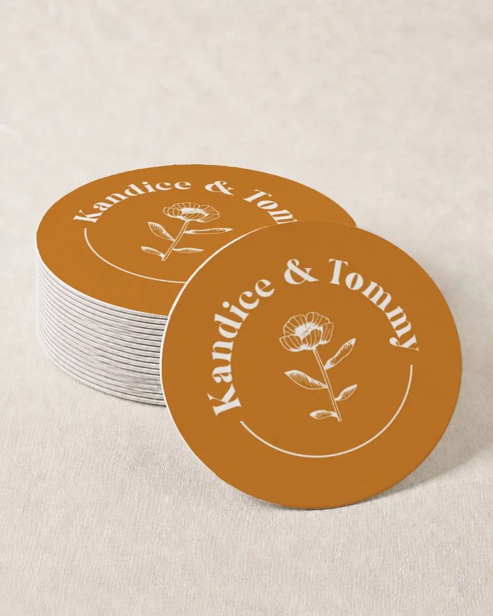 This is a 4" x 4" Wedding Coaster called The Kandice printed in full color on Kraft Chipboard paper