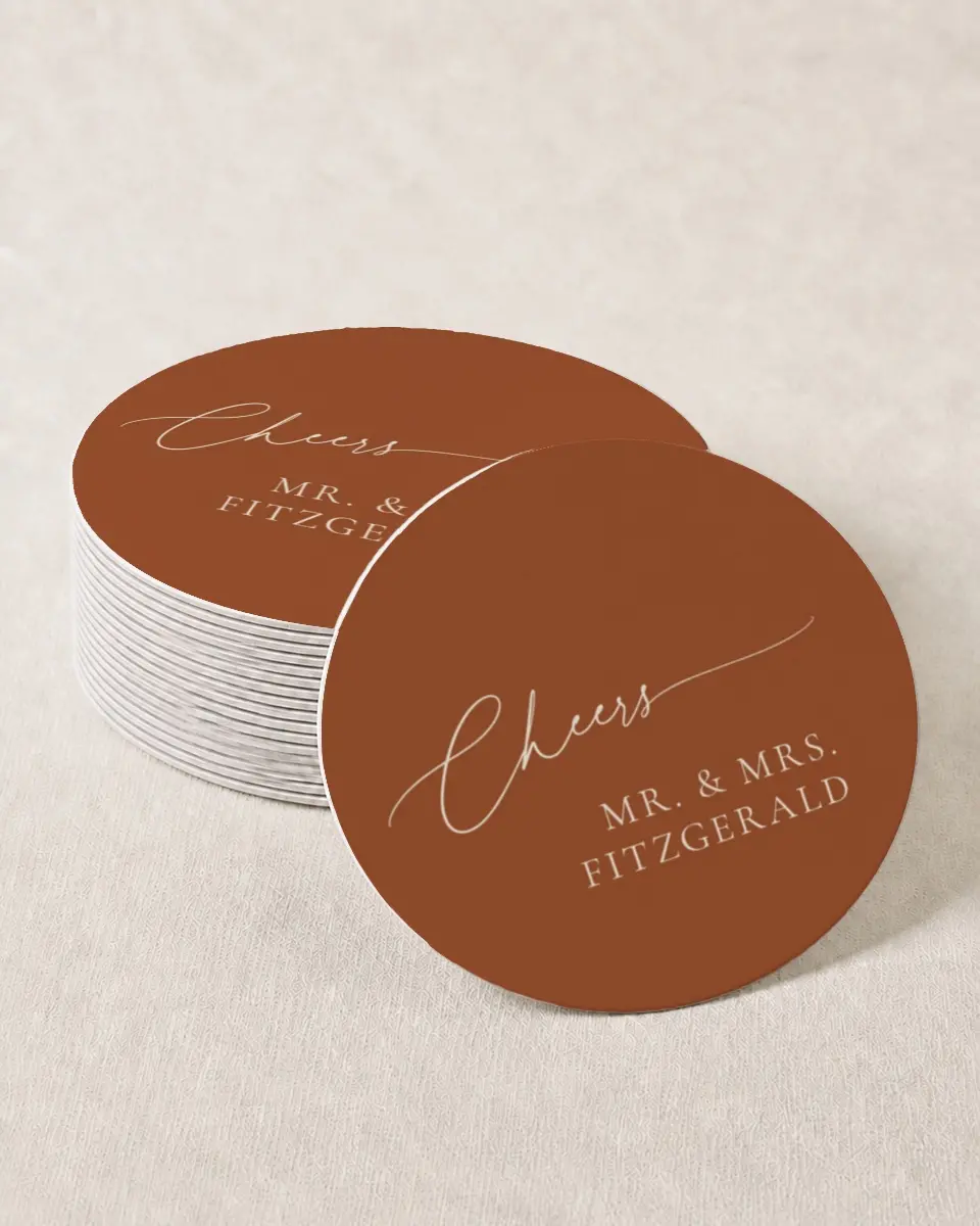 This is a 4" x 4" Wedding Coaster called The Kyleigh printed in full color on Kraft Chipboard paper