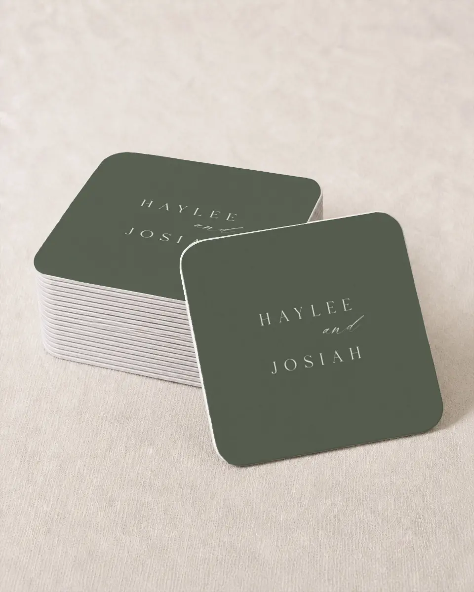 This is a 4" x 4" Wedding Coaster called Flourishing Frame printed in full color on Kraft Chipboard paper