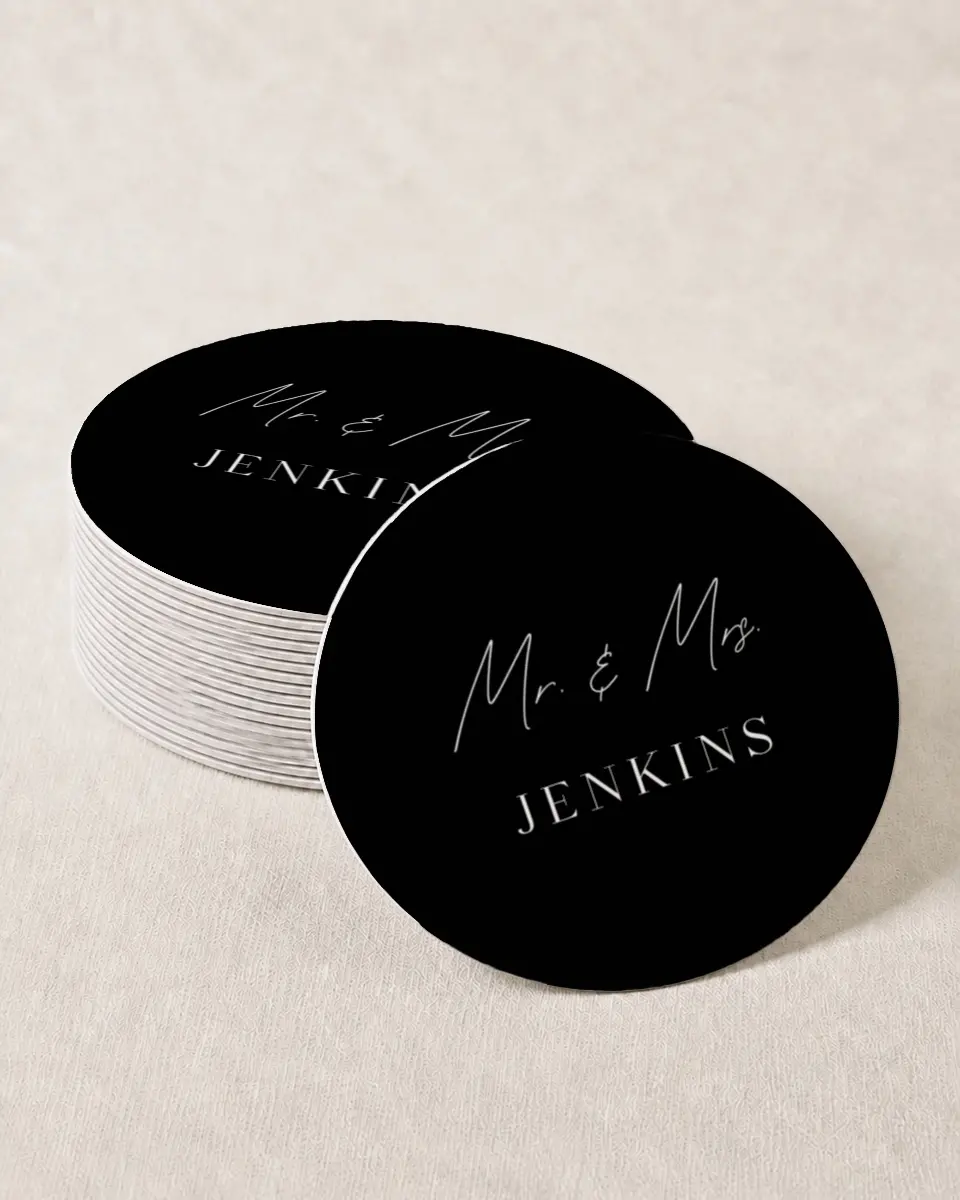 This is a 4" x 4" Wedding Coaster called Simple Signature printed in full color on Kraft Chipboard paper
