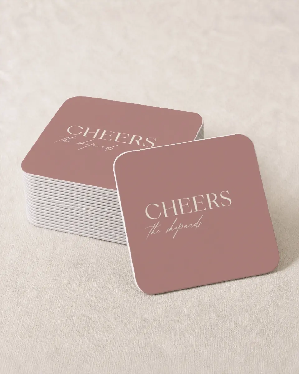 This is a 4" x 4" Wedding Coaster called The Nicole printed in full color on Kraft Chipboard paper