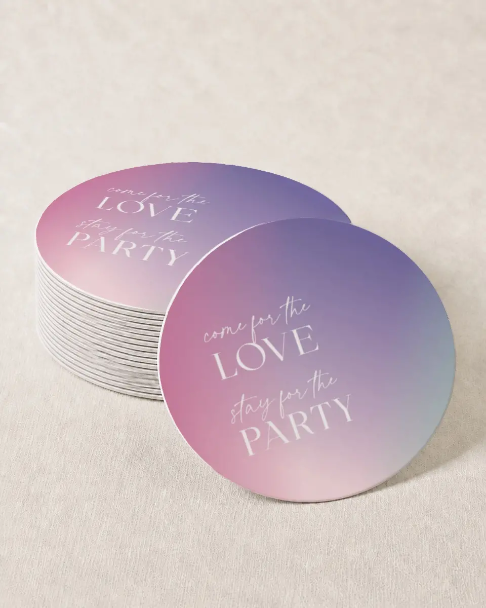 This is a 4" x 4" Wedding Coaster called The Taylor printed in full color with Gold foil on Kraft Chipboard paper
