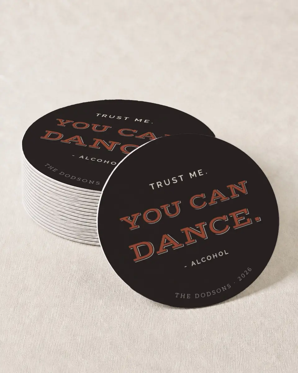 This is a 4" x 4" Wedding Coaster called Alcohol Talks printed in full color on Kraft Chipboard paper