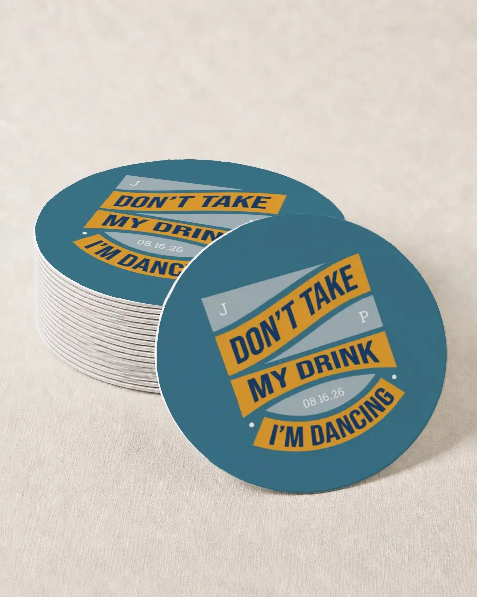 This is a 4" x 4" Wedding Coaster called At the Dance printed in full color on Kraft Chipboard paper