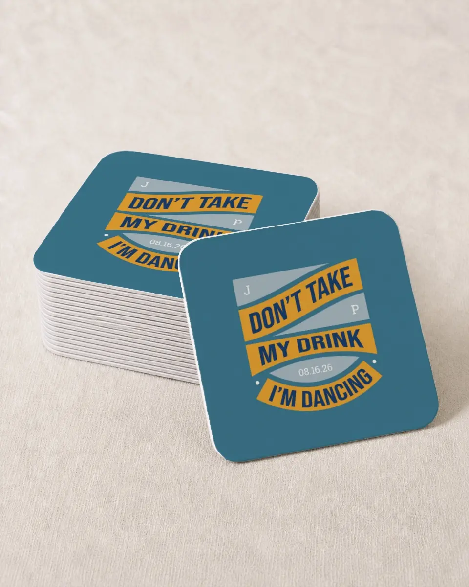 This is a 4" x 4" Wedding Coaster called At the Dance printed in full color on Kraft Chipboard paper