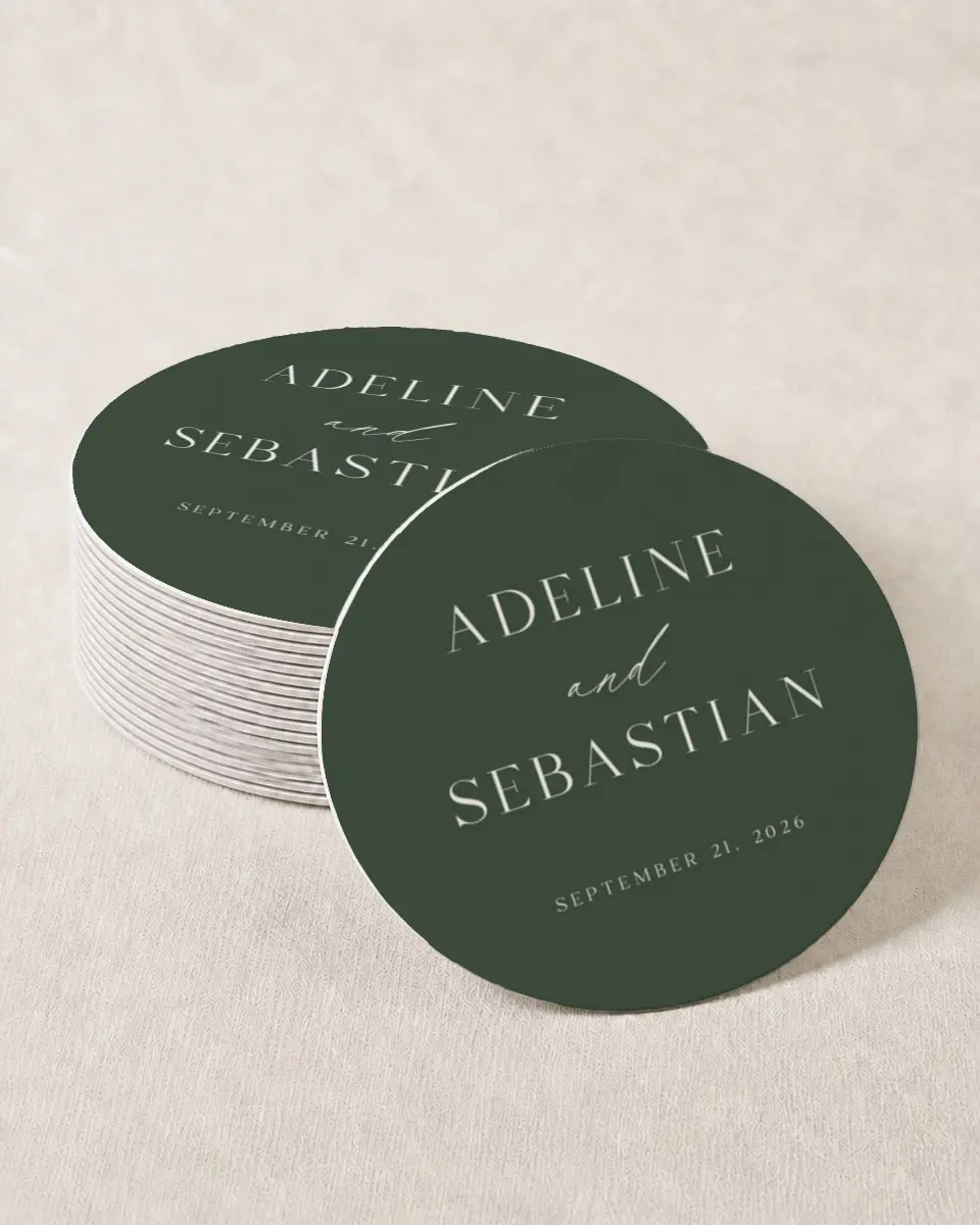 This is a 4" x 4" Wedding Coaster called True Tradition printed in full color with Gold foil on Kraft Chipboard paper