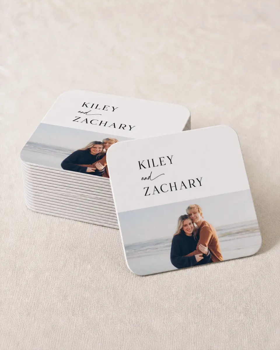 This is a 4" x 4" Wedding Coaster called Picturesque printed in full color on Kraft Chipboard paper