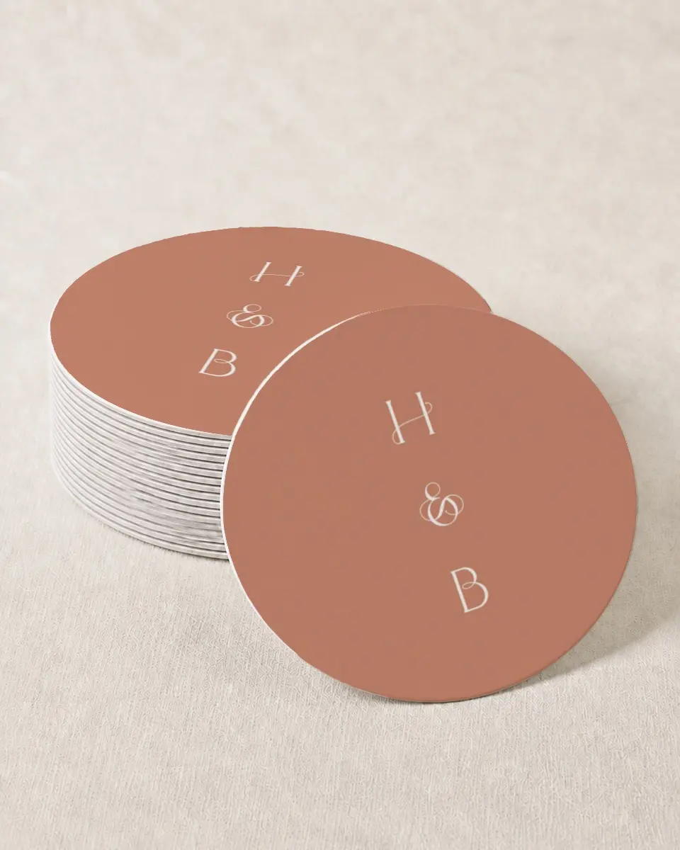This is a 4" x 4" Wedding Coaster called Delicate Garden printed in full color with Gold foil on Kraft Chipboard paper
