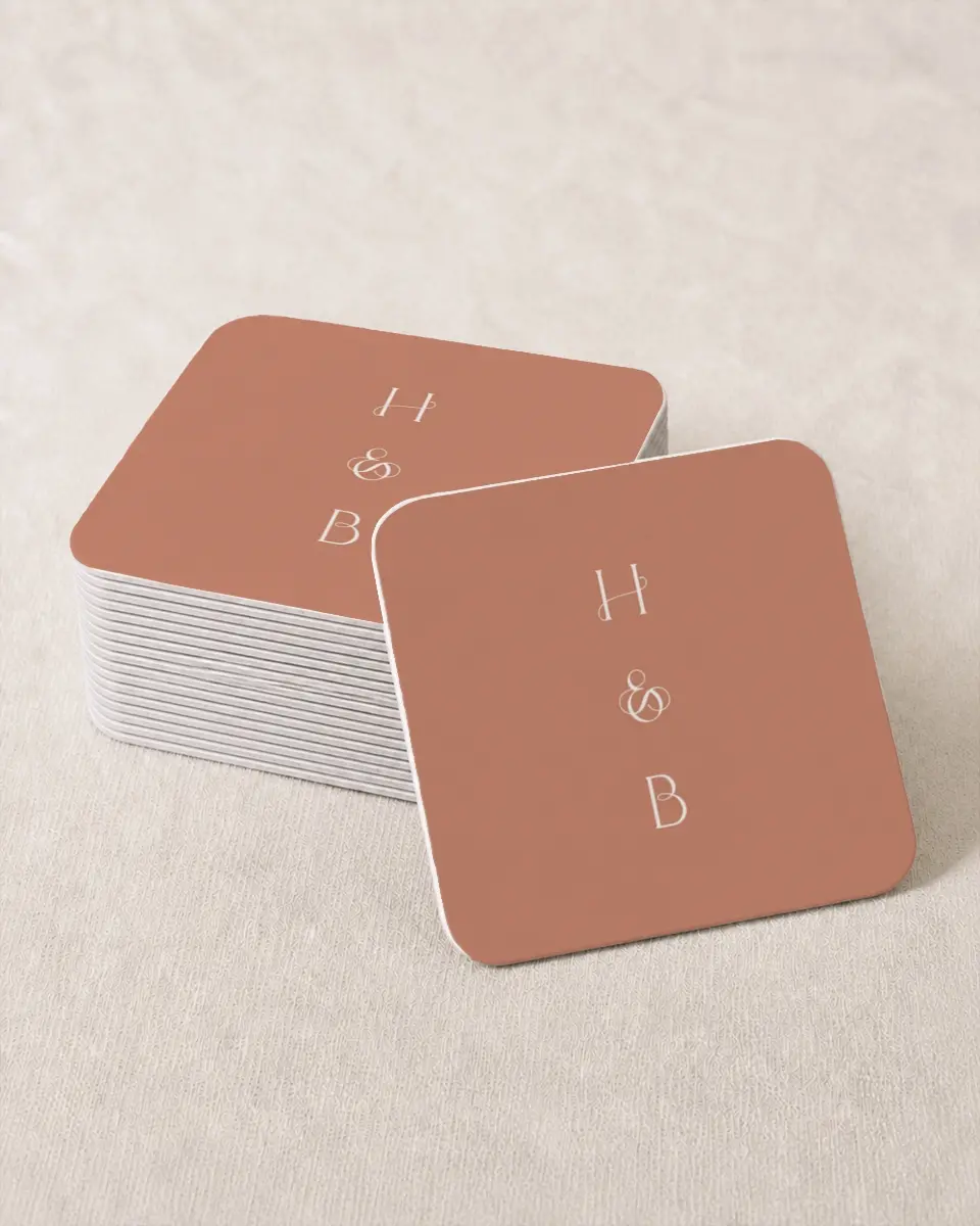 This is a 4" x 4" Wedding Coaster called Delicate Garden printed in full color on Kraft Chipboard paper