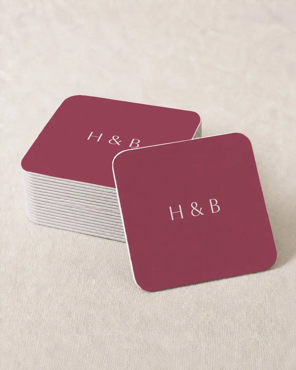 This is a 4" x 4" Wedding Coaster called Mauvelous printed in full color on Kraft Chipboard paper