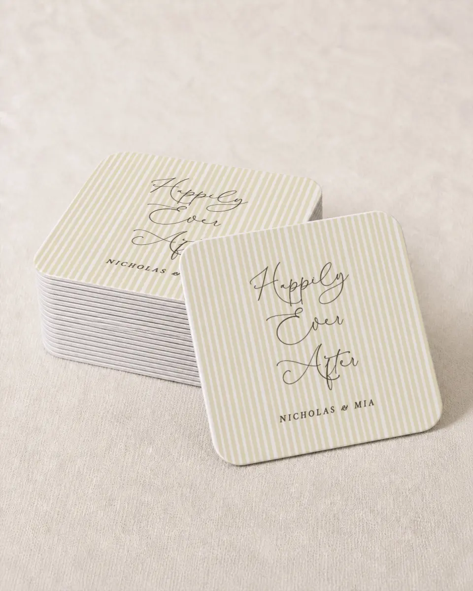 This is a 4" x 4" Wedding Coaster called Royal Glory printed in full color on Kraft Chipboard paper