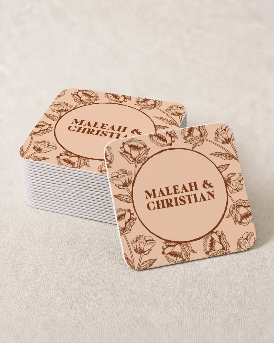 This is a 4" x 4" Wedding Coaster called Agrestal printed in full color on Kraft Chipboard paper
