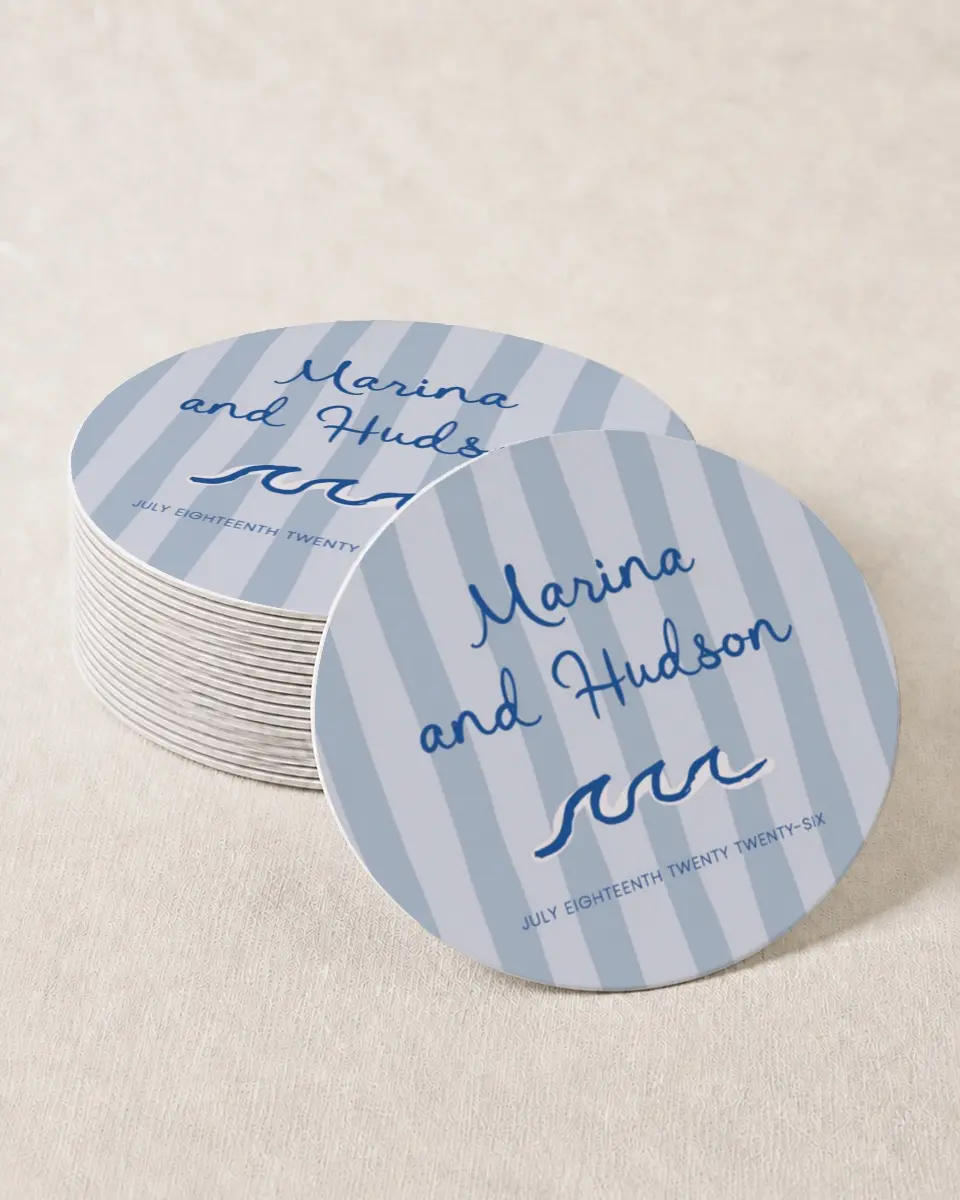 This is a 4" x 4" Wedding Coaster called Abyssal Love printed in full color with Gold foil on Kraft Chipboard paper