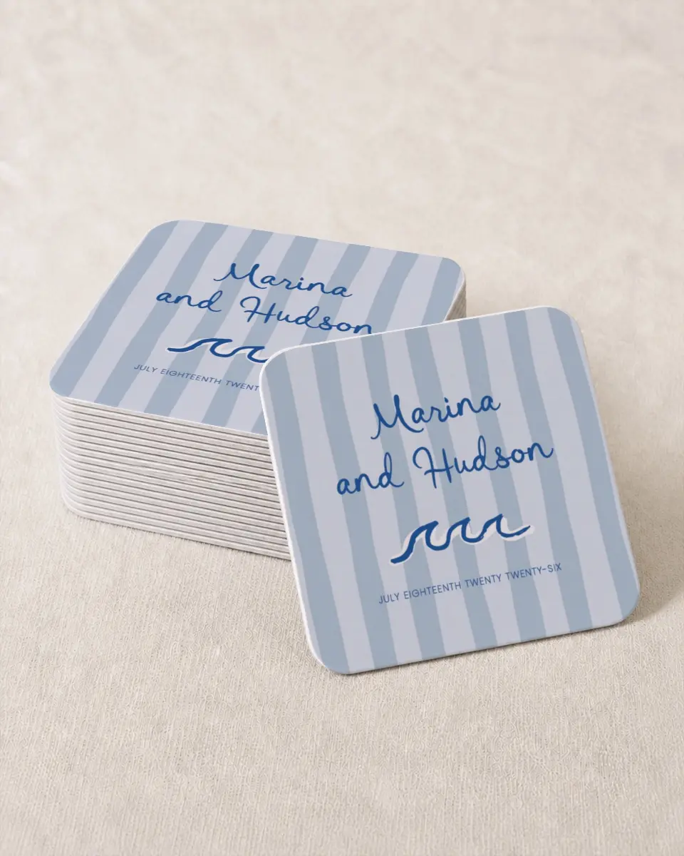 This is a 4" x 4" Wedding Coaster called Abyssal Love printed in full color on Kraft Chipboard paper