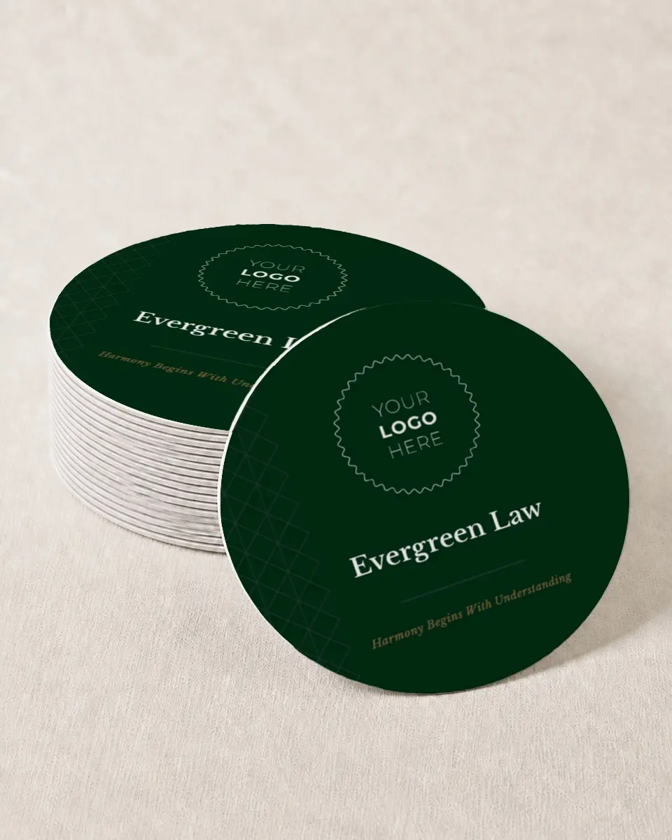 This is a 4" x 4" Wedding Coaster called Enduring Evergreen printed in full color on Kraft Chipboard paper