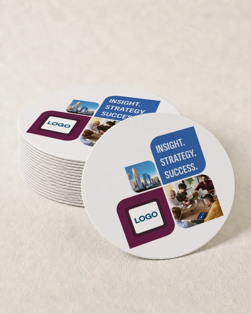 This is a 4" x 4" Wedding Coaster called Sharp Structure printed in full color on Kraft Chipboard paper