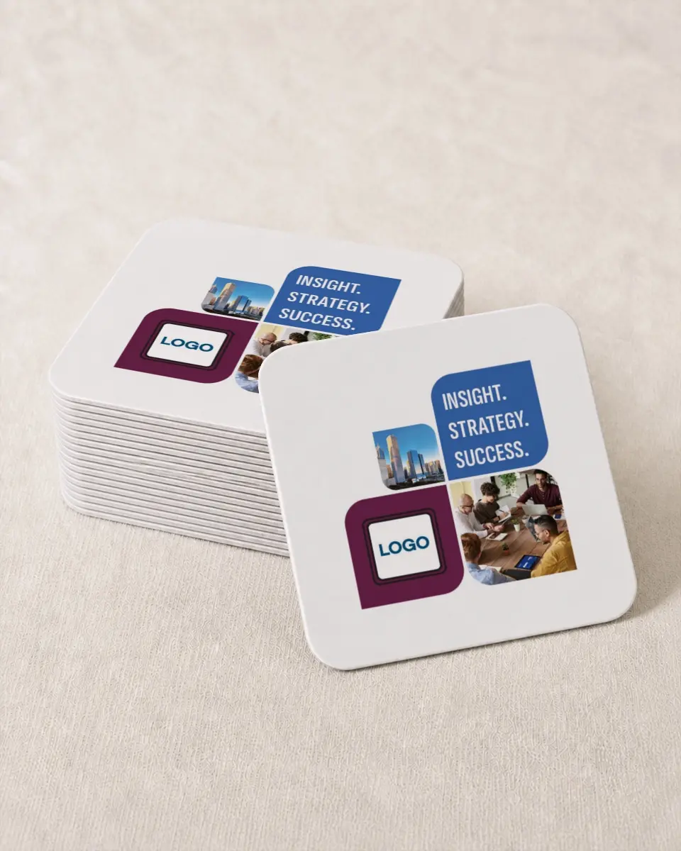 This is a 4" x 4" Wedding Coaster called Sharp Structure printed in full color on Kraft Chipboard paper