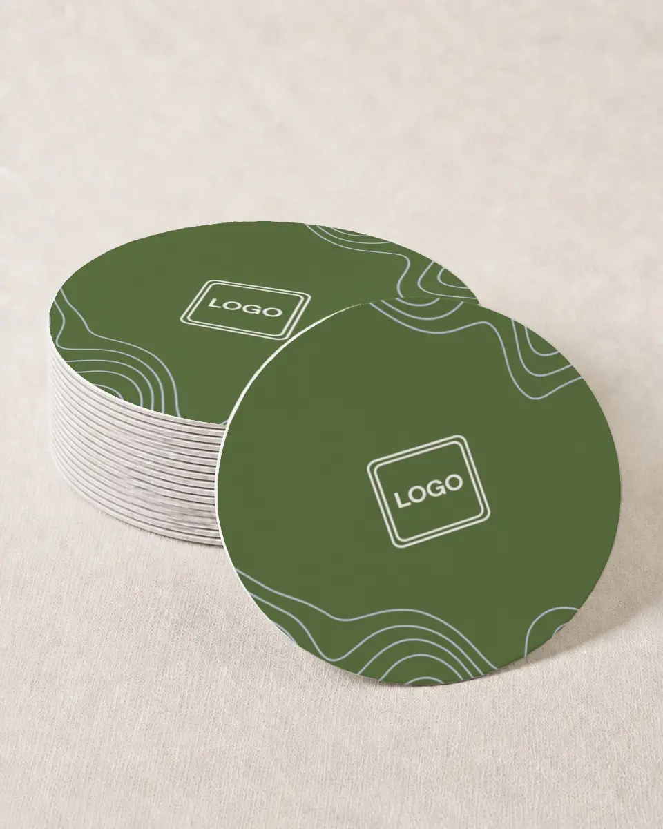 This is a 4" x 4" Wedding Coaster called Contoured Connection printed in full color on Kraft Chipboard paper