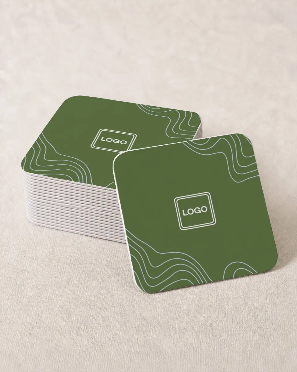 This is a 4" x 4" Wedding Coaster called Contoured Connection printed in full color on Kraft Chipboard paper