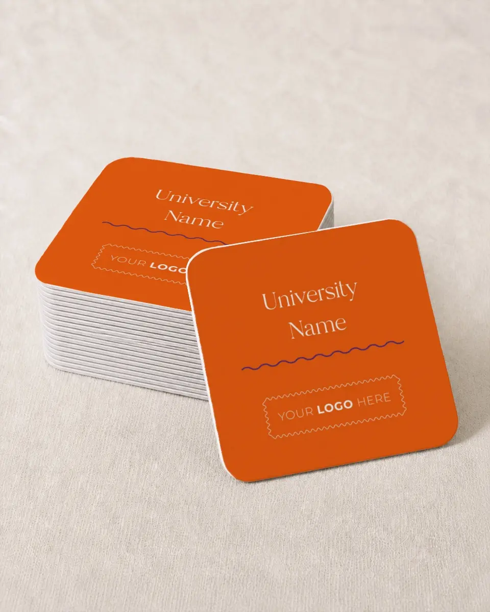 This is a 4" x 4" Wedding Coaster called Scholarly Soirée printed in full color on Kraft Chipboard paper