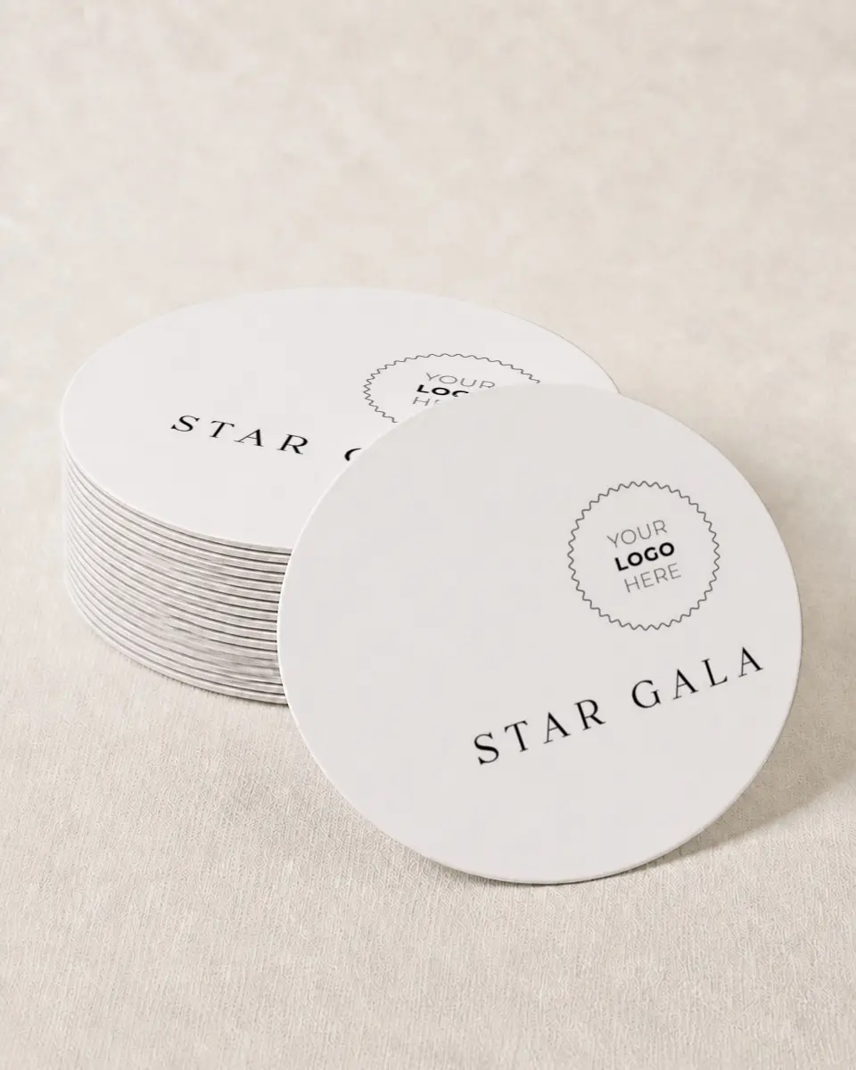This is a 4" x 4" Wedding Coaster called Starlight Gala printed in full color on Kraft Chipboard paper