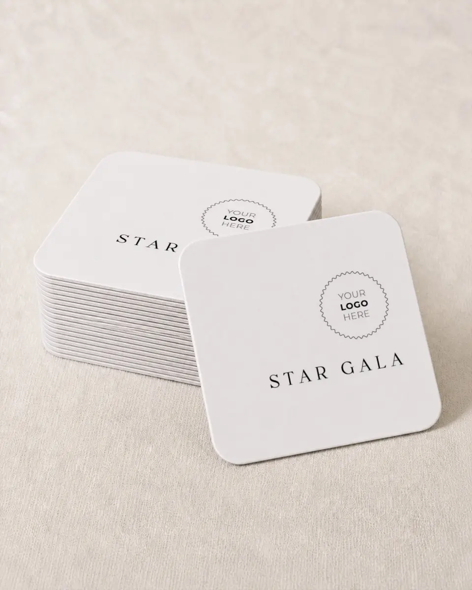 This is a 4" x 4" Wedding Coaster called Starlight Gala printed in full color on Kraft Chipboard paper