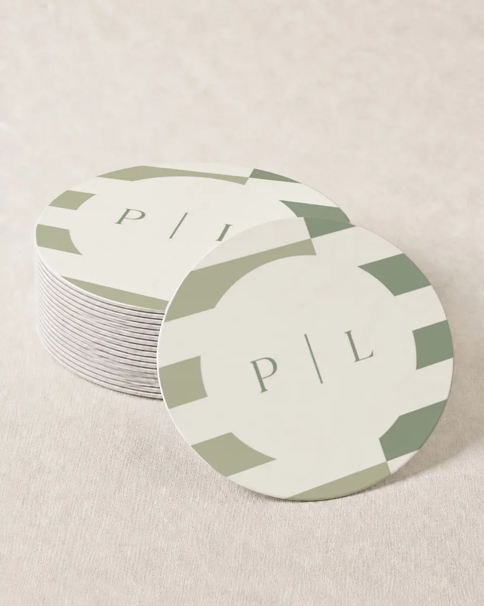 This is a 4" x 4" Wedding Coaster called The Penelope printed in full color with Gold foil on Kraft Chipboard paper