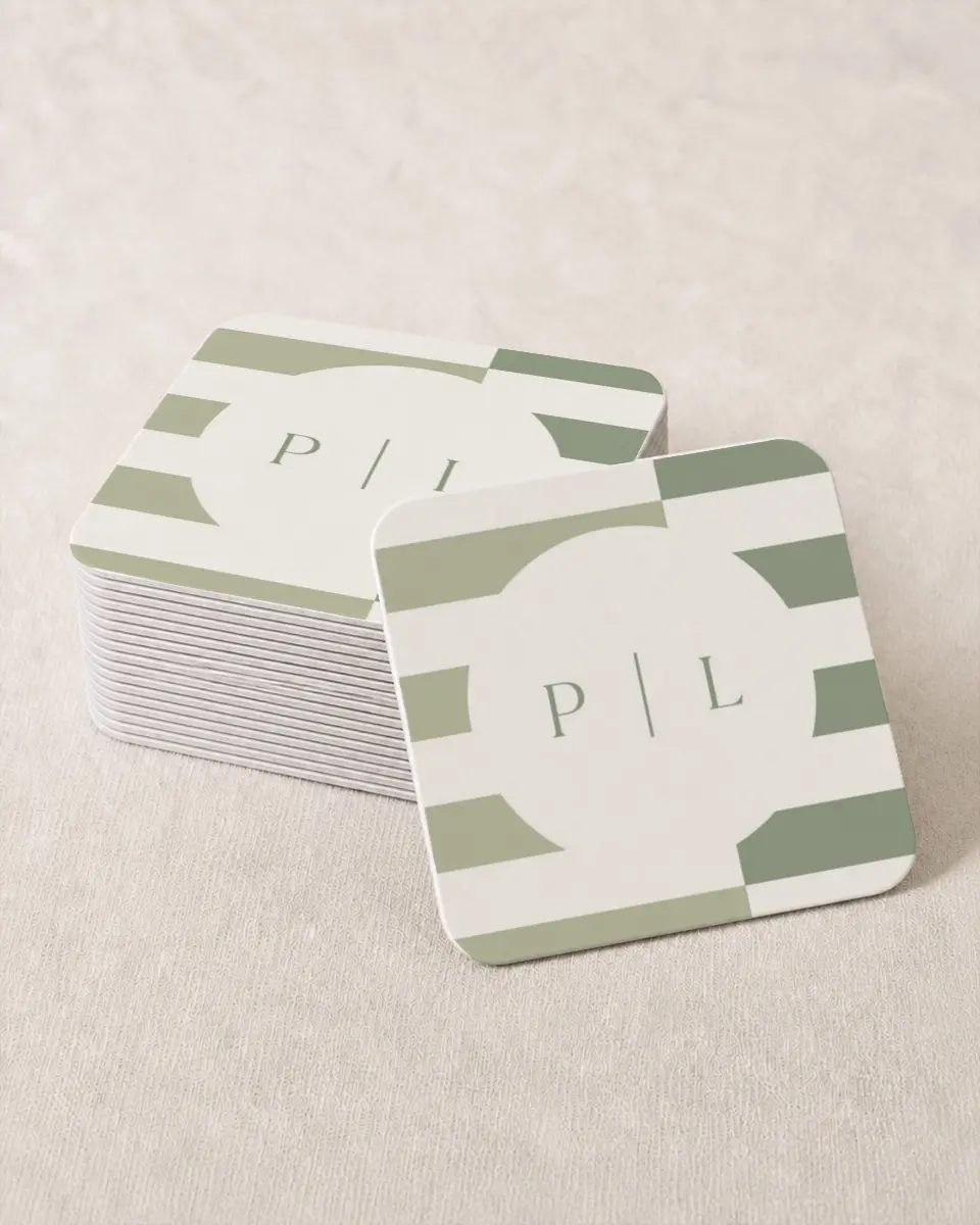 This is a 4" x 4" Wedding Coaster called The Penelope printed in full color on Kraft Chipboard paper