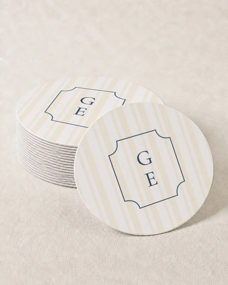 This is a 4" x 4" Wedding Coaster called The Georgia printed in full color on Kraft Chipboard paper