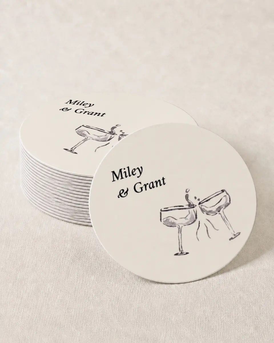This is a 4" x 4" Wedding Coaster called Mi Amor printed in full color on Kraft Chipboard paper